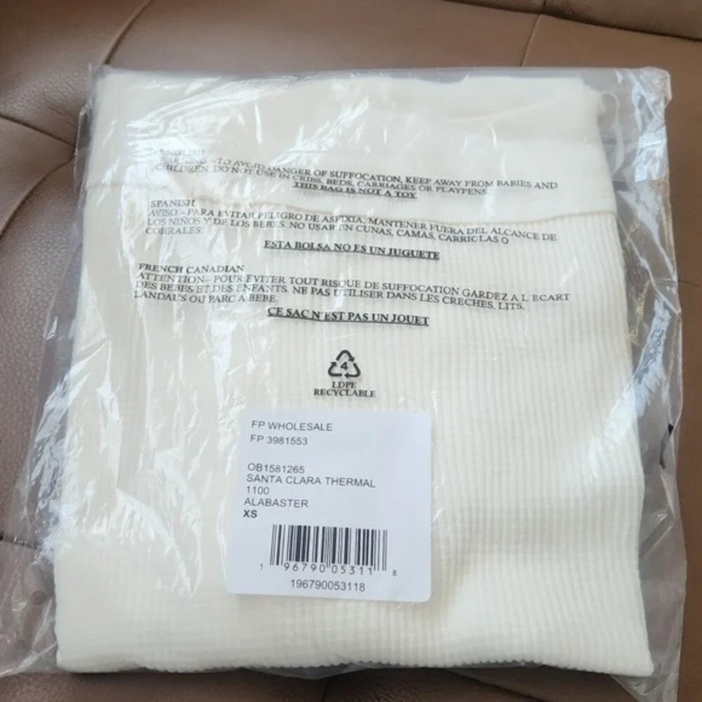 Free People Santa Clara Thermal Shirt Top Long Sleeve White size XS new w… - Picture 5 of 16